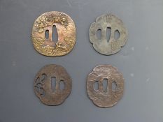 Four Japanese Tsubas including bronze example with dragon decoration