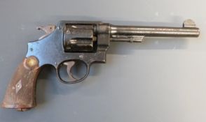 Deactivated Smith & Wesson .38 six shot double action revolver with monogrammed frame, gilt