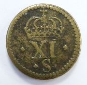 James I angel brass coin weight for gold coins I.R MAG BRIT, George and the Dragon obverse, crown