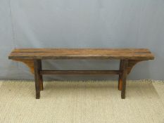Oak or elm single plank country-style bench, length 146cm