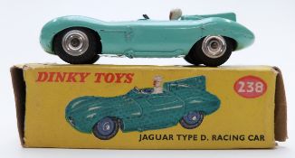 Dinky Toys diecast model Jaguar Type D, Racing Car with turquoise body and white driver 238, in