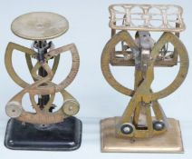 Two pairs of bilateral or swinging weight type postage scales, height of larger 15.6cm