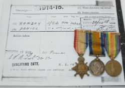 British Army WWI medals comprising 1914/1915 Star, War Medal and Victory Medal, named to 12643 Pte D