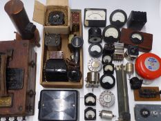 A quantity of electrical spares including meters, GPO and other telephone parts, Morse key, Air