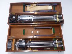 Casella London clockwork 359/43 hygrometer and similar electric example, both in wooden cases