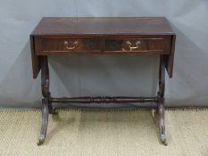 Regency style two drawer sofa table, min L 88cm