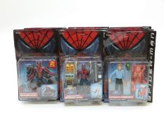 Twelve Toy Biz Spider-Man action figures together with a Bluebird Spider-Man Kingpin's Crime