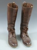 Pair of vintage leather gentleman's riding or similar boots, possibly WWI military, approximately