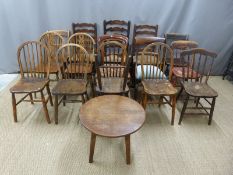 Sixteen 19thC and later chairs to include three rush seated ladder back examples, two 19thC