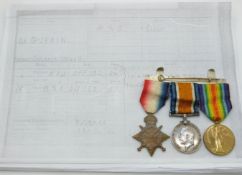 British Army WWI medals comprising 1914/1915 Star, War Medal and Victory Medal named to Lieut T S