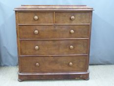 Victorian mahogany chest of two over three drawers with turned handles, W124 x D53 x H121cm