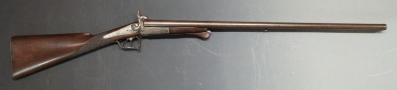 William Rigby of Dublin 16 bore pinfire hammer action shotgun with ornate engraving to the lock,