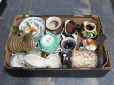 Mason's Romantic pattern teaware, Wedgwood, Crown Devon and Royal Winton butter dishes, studio glass
