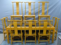 Chinese table and eight (6+2) chairs, table L200 x W100 x H75cm