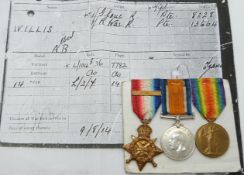 British Army WWI medals comprising Aug-Nov 1914 (Mons) Star, War Medal and Victory Medal, named to