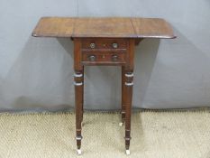 Victorian mahogany two drawer Pembroke or bedside table raised on turned legs, L46, max width 78 x