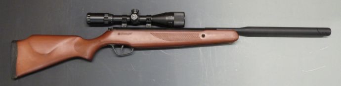 Stoeger .22 air rifle with chequered semi-pistol grip, raised cheek piece to stock, sound