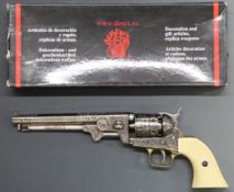 Denix American Civil War US Navy Colt style six-shot revolver with embossed decoration, faux ivory