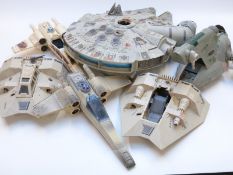 Six Kenner Star Wars vehicles comprising two X-Wing Starfighters, Millennium Falcon, Slave One and