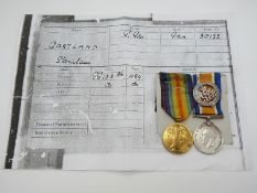 British Army WWI medals comprising War Medal and Victory Medal named to 30122 Pte S Gartland,