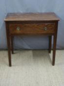 A 19thC oak lowboy or side table with single drawer, raised on square tapering legs, W81 x D47 x