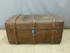Ash bound travelling trunk with leather reinforced corners, width 85cm
