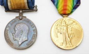 British Army WWI medals comprising War Medal and Victory Medal named to 45344 Pte. J.F.Hunt, Essex