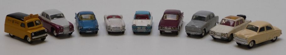 Nine Corgi Toys diecast model vehicles comprising Bedford AA Road Service Van 408, Vauxhall Velox