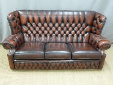 Oxblood leather Chesterfield sofa with high back, length 190cm