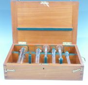 Edward VII cased set of Monmouthshire County Council standard glass measuring cylinders, largest 1/2