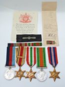 Royal Air Force WWII medals comprising 1939/1945 Star, Africa Star with 1942-1943 clasp, Italy Star,