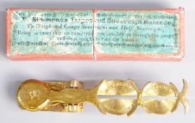 T Simmons cased Victorian rocker type sovereign balance or scale in cardboard box