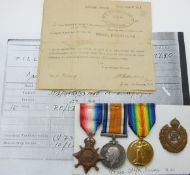 British Army WWI medals comprising 1914/1915 Star, War Medal and Victory Medal named to 97790 SPR