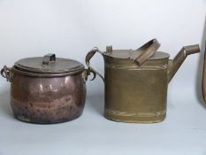Large 19thC copper cooking pot and similar watering can, height of pot 25cm