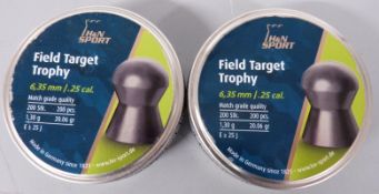 Two tins of 500 H&N Sport Field Target Trophy .25 air rife pellets, new and sealed.