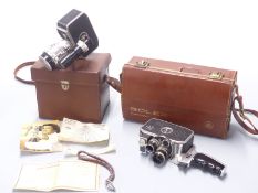 Two Paillard Bolex 8mm cine cameras, one BH8 with Berthiot Paris 1:2.8 f 12.5 a 36 lens, the other