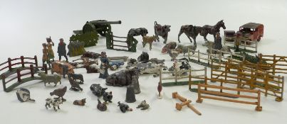 Sixty nine Britains and similar lead model farm animals, figures, vehicles and accessories