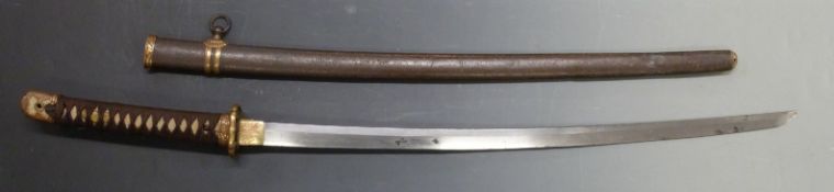 Japanese Shin-gunto army officer's Katana with old family cut down 72cm Tachi blade