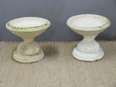 Pair of garden urns or bird baths on acanthus leaf bases, height 36cm