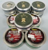 Eleven tins of .22 air rifle pellets comprising seven Bisley Long Range Gold and four Napier Power