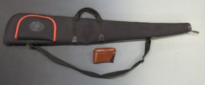 Browning wool lined shotgun slip with side pocket and shoulder strap, 123cm long, together with a