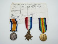 British Army WWI medals comprising 1914/1915 Star, War Medal and Victory Medal named to 2333 W F