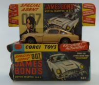 Corgi Toys diecast model James Bond 007 Aston Martin DB5 with gold body, red interior, spoked hubs