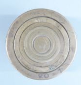 A run of nesting cup weights from 4oz troy downwards