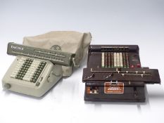 Two vintage mechanical calculators, one Lagomarsino, the other Stima Universal 4