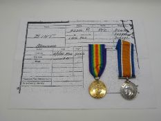 British Army WWI medals comprising War Medal and Victory Medal named to 20430 Pte M Birt,