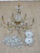 Murano style six branch candelabra with drop lustre type decoration, width 54cm