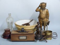Figural Mr Pickwick companion set holder, Hereford interest box with hallmarked silver plaque,