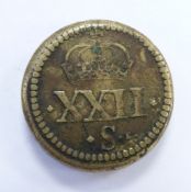 James I unite brass coin weight for gold coins I.R MA.BRIT, right facing King obverse, crown over