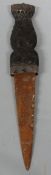 A 19thC carved hardwood dirk, sgian-dubh or dagger with Celtic knot decoration, probably Scottish,